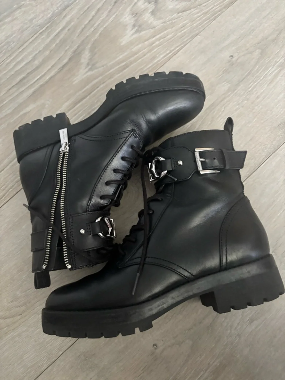 Michael Kors Black Leather MK Hardware Lace-Up Combat Boots - Picture 4 of 5